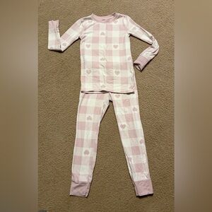 Old Navy Pink and White Heart Plaid Toddler Pajama Set SZ- 6